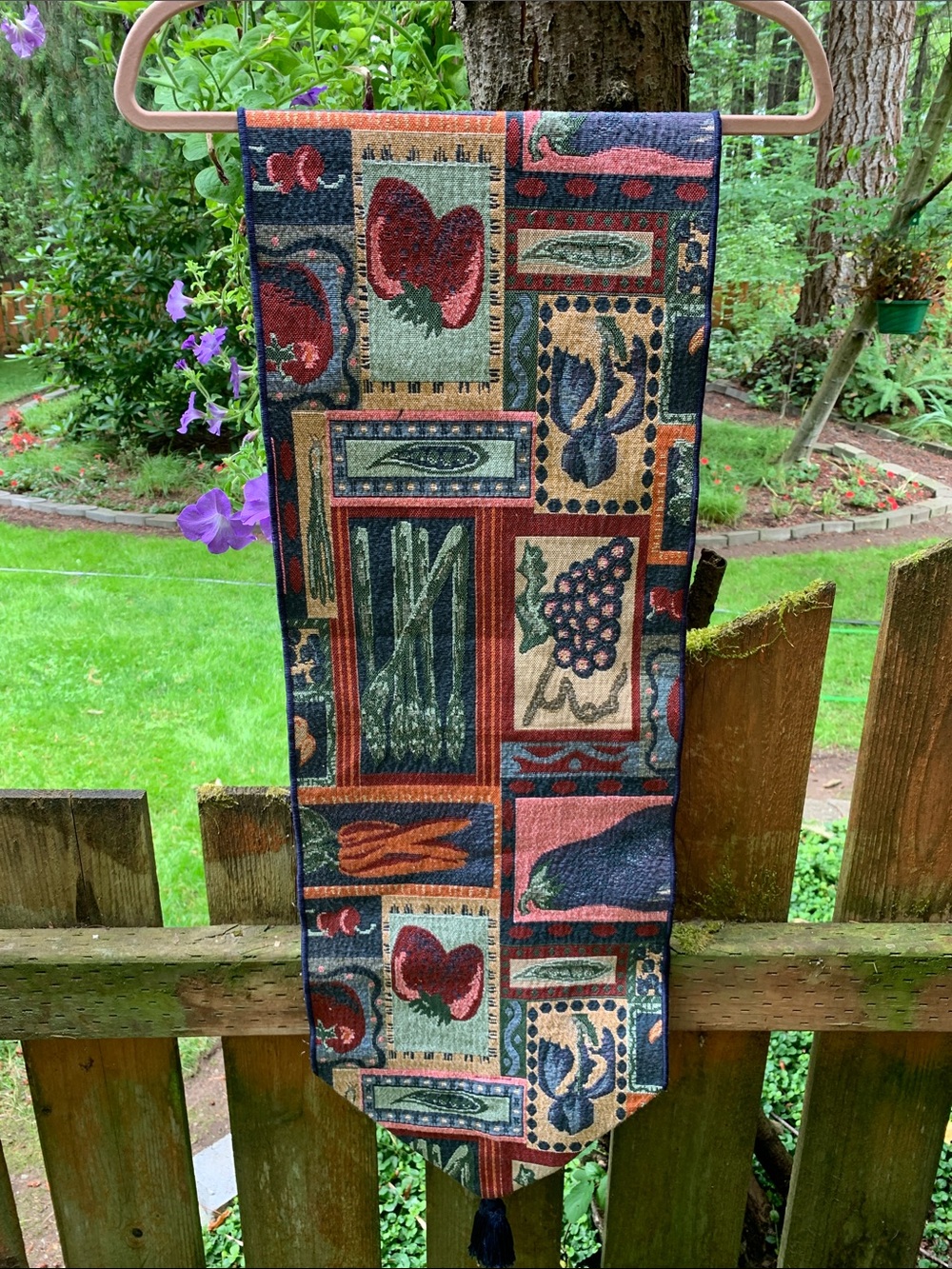 Vintage Patchwork Vineyard Tapestry Table Runner with Tassel